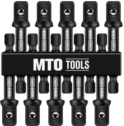 MTO 3/8-Inch Drive Impact Socket Adapter Set 10PCS, 1/4” Hex Shank Drill Wrench Adapter for Automotive & DIY, Power Drill To High Torque Impact Wrench, CR-V Steel