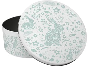 Purely Home Green Wild Rabbits Small Cake Tin - Floral Kitchen Gifts for Animal Lovers - Round Metal Storage Container for Baking 18 x 7cm