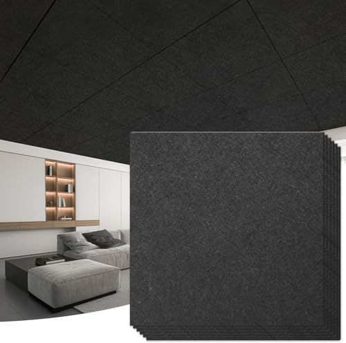 Art3d Acoustic Polyester Drop Ceiling Tiles, Waterproof 12-Pack 2ft x 2ft Ceiling Panels for Office Basement Kitchen Recording Room, No Sag、 Breakage、Reusable,Covers 48 Sq.Ft, Black