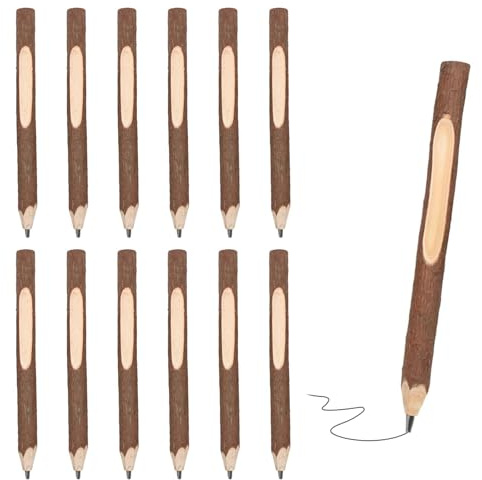 xolear 12 Stück Holz Bleistift Set, Natur Holzstifte Holz, Personalisierung Rindenstifte, Kind Zweig Holzbleistifte, zum Zeichnen, Schreiben, Büro, Schulbedarf, Kindergeburtstagsgeschenk