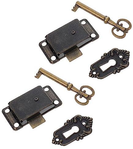 DIYEAH Serratura Antica per Mobili Vintage 2 Pezzi in Lega di Zinco e Placcatura in Ferro Funzione Decorativa Facile da Installare per Riparare Scatole Antiche