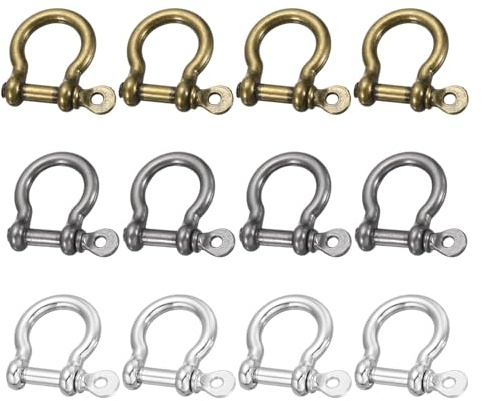 sourcing map Grillo a vite, 8,5 mm, in lega di zinco, anello a D, tipo U, giunto a vite per portachiavi, portachiavi, bracciale, pelle, fai da te, confezione da 12, argento chiaro, bronzo scuro
