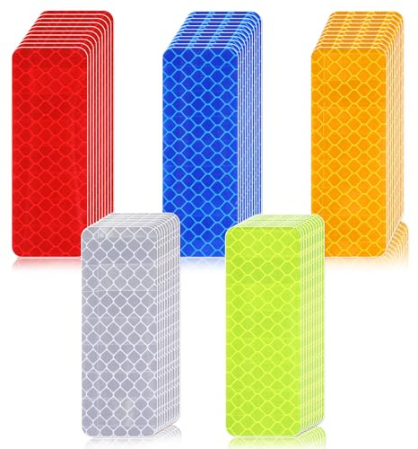 Yuomeaz 50 Stück Reflektierende Aufkleber, 8 x 3 cm Hochsichtbare Fahrradreflektoren, Fluoreszierendes Reflektorband Outdoor Wasserdicht für Fahrrad, Auto, Motorrad, Helm, Warnreflektoren