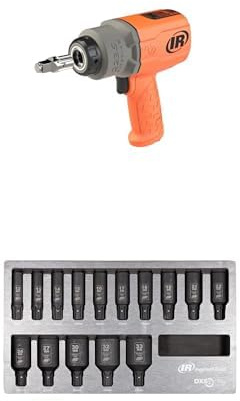 Ingersoll-Rand 2236QTIMAX-O DXS2 Druckluft-Schlagschrauber, Leise, 2034 Nm Drehmoment, Titan-Hammergehäuse, Reibring, Orange mit DXS2 Deep metrisch Schlagstecknuss Satz, 15-teilig, Sechskant Drive