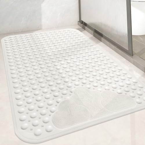 Lurowo Duschmatte rutschfest 106x66cm - Extra Lang Badewanne Antirutschmatte - Komfort rutschfeste Duschmatte mit Saugnäpfen - TPE Massage Antirutschmatte dusche Maschinenwaschbar (Weiß, 106 x 66 cm)