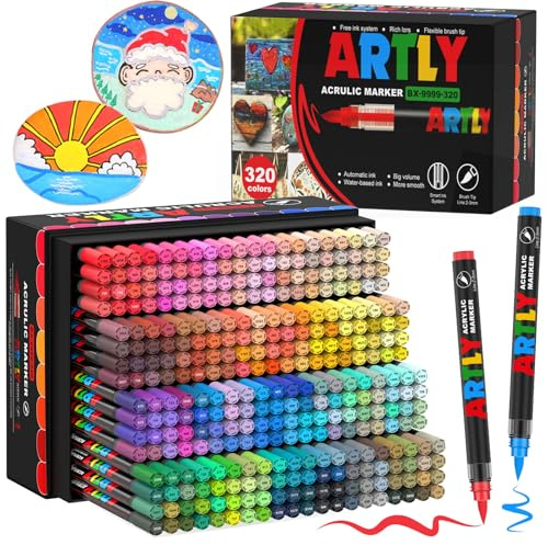 Laconile 320 Acrylstifte Set - Professionelle Malstifte mit deckender Acrylfarbe für Steine, Keramik, Stoff & Leinwand - wasservermalbar - Ideal für Künstler & Hobbybastler