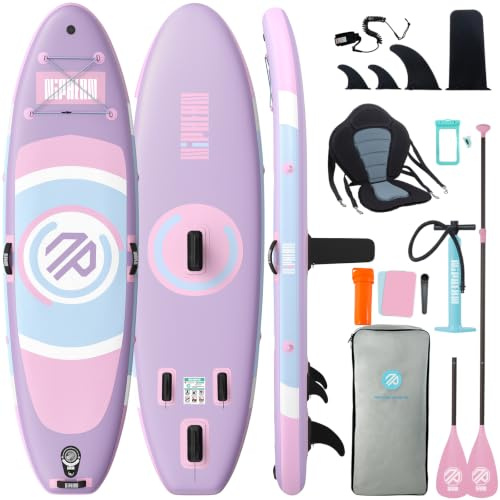 Niphean SUP Gonfiabile con Sedile,(Ultraleggero) Tavola SUP per Donne, Tavola SUP Gonfiabile con Pinna StabilTrac per +30% di Stabilità, Tavola da SUP Antiscivolo per Yoga e Animali Domestici