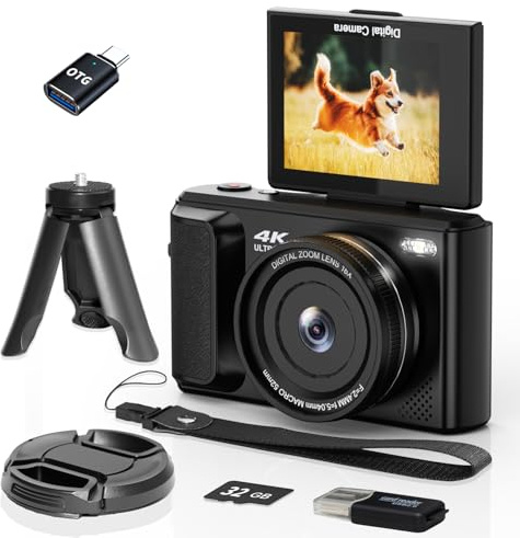ARNNSSIEN Appareil Photo Numérique 4K avec Écran Pivotant 180° 2,8, Appareil Photo Compact 16X Zoom, Batterie 1500mAh, Carte 32 Go Incluse, Caméra Idéale pour Voyage, Y1