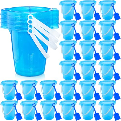 Arrowbash 24 Set 7.5 Inch Sand Buckets and Shovels, Beach Pail Water for Summer Beach Party Accessories, Sand Bucket and Shovel Set (Blue)