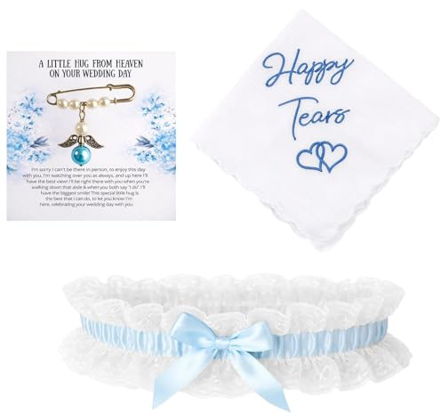 3PCS Something Blue for The Bride, Bride Gifts with Blue Garters for Brides, Handkerchief and Brooch, Elegant Wedding Accessory Set, Thoughtful Gift for The Bride, Wedding Souvenirs