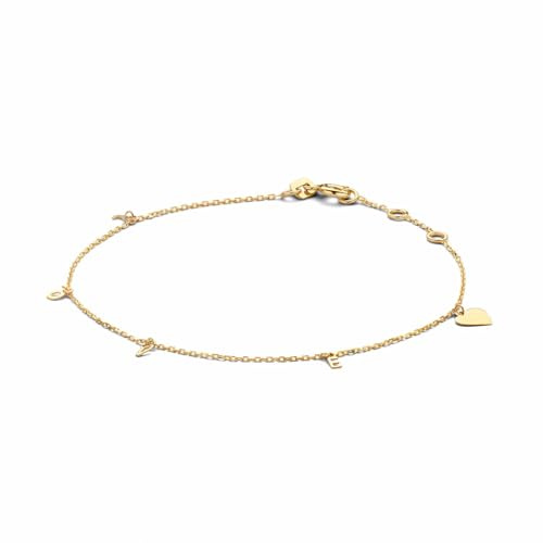 JACKIE GOLD Schmuck Damen | 14 Karat / 585 Echt Gold Armband | Jackie L.O.V.E. Bracelet JKB20.030| 16 – 17 – 18 cm Länge verstellbar | Armkette mit Buchstaben