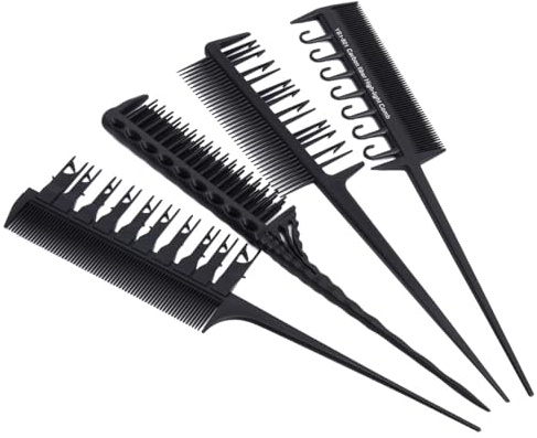 ifundom Set di Pettini per Tintura Chioma in Fibra di Carbonio 4 Pezzi, Anti Groviglio e Infrangibile, Accessori per Acconciature Professionali Nero