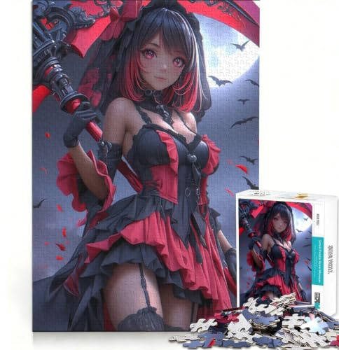 Puzzle per adulti da 1000 pezzi con ragazza anime e falce, ideale per giochi e divertimento in famiglia, con pezzi di forma casuale completamente ad incastro 38x52cm