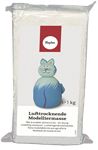 Rayher 3450200 Lufttrocknende Modelliermasse weiß, 1 kg, gebrauchsfertig, geschmeidig und einfach zu verarbeiten, kein Brennen nötig, trocknet ohne Rißbildung, glutenfrei, tonähnlich