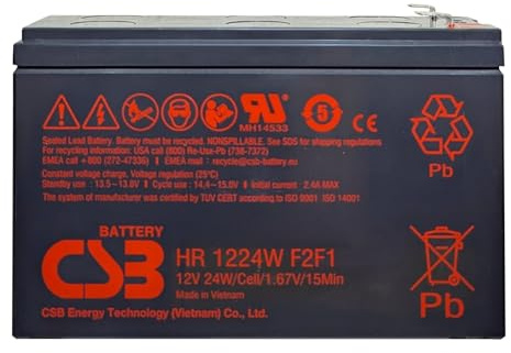 Batterie CSB HR, 1224 W, F2F1, 12 V, 24 W, au plomb, 1,67 V/15 min