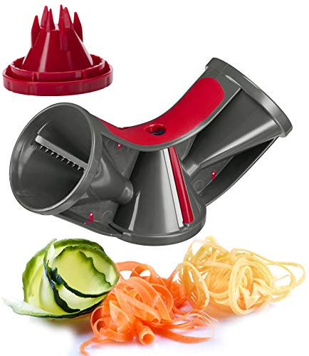 Westmark Cortadora de mano de vegetales en espiral, con 3 conos de corte y soporte para restos, Acero inoxidable/plástico, Triolo, Antracita/rojo, 11652260