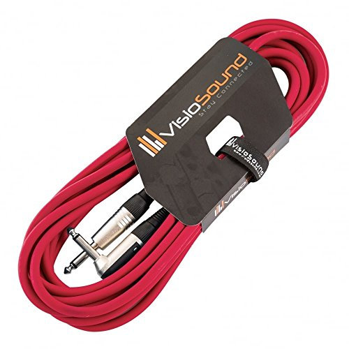 VisioSound Guitar Lead 6.35mm 1/4 Mono Jack to Angled Jack/Instrument Cable / 6 Colours 6m Red
