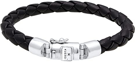 Kuzzoi Herren Lederarmband Herrenarmband schwarz mit 925 Silber Verschluss | - 235043
