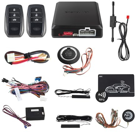 EASYGUARD EC002-T2-NS PKE Car alarm system with proximity sensor lock unlock remote engine start push start button NFC entry backup vibration alarm DC12V