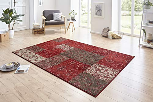 HANSE Home Kirie - Tappeto patchwork a pelo corto, moderno, vintage, per sala da pranzo, soggiorno, cameretta dei bambini, corridoio, camera da letto, cucina, rosso, marrone, 80 x 150 cm