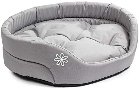 BOUTIQUE ZOO Hundebett | Oval Hundekissen für Kleine Hunde oder Katzen | Kratzfest Hundeliege mit Kissen | Hundekorb | Waschbar Polyester | Große: M (54x47 cm) | Farbe: Grau