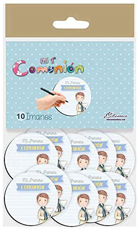 Bolsa con 10 imanes Detalles Primera Comunión niño Marinero con Cáliz. para Personalizar con rotulador. (DIY)