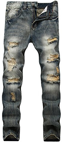 DANT BULUN Herren Ripped Destroyed Slim Fit Straight Leg Denim Jeans - - 54