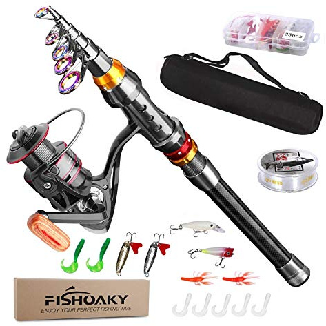 FISHOAKY Angelrute Teleskoprute, 2,4M Fishing Rod, Carbon Fiber Angelruten Angeln Rute Pole für Salzwasser Süßwasse | Kinder & Erwachsene | Boat, Surf, See, Daiwa, Dam, Ozean, Meer, Junior