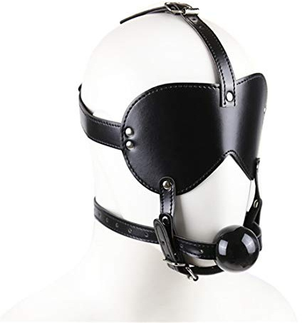 Augenmaske Sex Erotik Schwarz Rot Blickdicht Leder Kopfharness Kopfgeschirr mit Weicher Knebel Ball Rollenspiel SM Bondage Fesseln Einstellbar Augenbinde für Erwachsene Liebhaber Flirten (Schwarz)