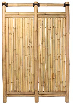Bambuswand Sichtschutzwand Jakarta mit 180x120cm aus dicken Apus Bambusrohren mit 6 bis 7cm Durchmesser und Rahmen
