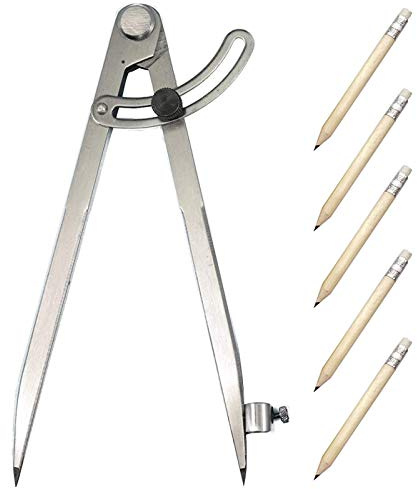 KINDPMA Compas de Mesure en Acier Professionnel Compas Pointe au Carbonne avec 5pcs Crayons Compas de Précision Réglage pour Charpentier Menuisier Jauge de Marquage Industriel Cuir Artisanat