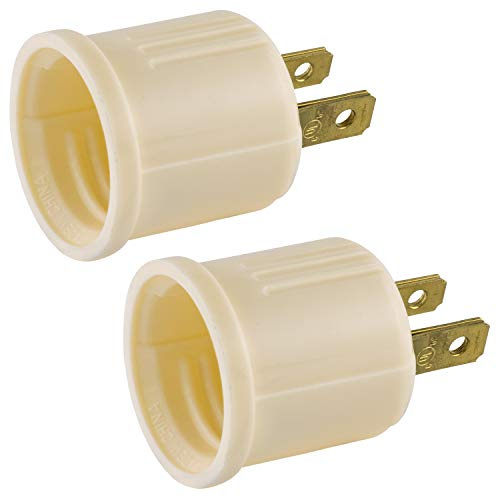 Power Gear Polarized Socket Adapter, 2 Pack, Convert Outlets to Lamp Sockets, Perfect for Workshop, Garage or Utility Room, Polarized Plug, UL Listed, Light Almond, 54607