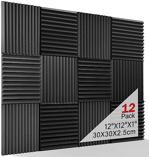 Schallabsorber Akustikschaumstoff, 12 Stück Schwarz Acoustic Foam für Podcasts, Aufnahmestudios, Büros, Home Learning, Akkustik Schaumstoffmatte（30 x 30 x 2.5 cm）