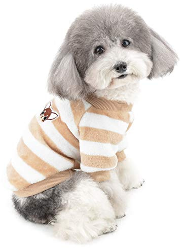 ZUNEA Pull d'hiver Manteau en Polaire pour Petit Chiens Vêtement Chaud à Rayures Chiot Chat Veste en Velours Super Doux pour Temps Froid Chihuahua Sweats pour Chiens et Filles Marron S
