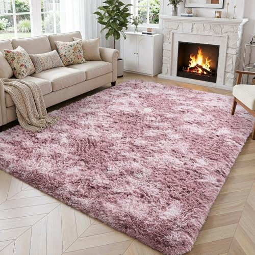 CHOSHOME Teppich Wohnzimmer Shaggy Teppiche Hochflor Rosa Langflor Kinderzimmer Modern Batik Teppich Jugendzimmer Flauschig Teppiche Groß, Rosa 120 x 180CM