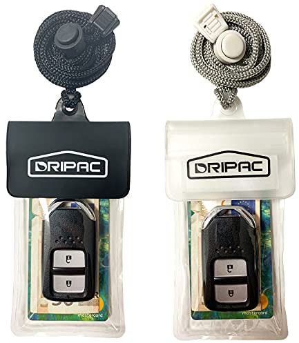 DRIPAC Custodia impermeabile per chiavi dell'auto, a portafoglio, impermeabile, per chiavi, badge, carte di credito, denaro (nero + bianco)