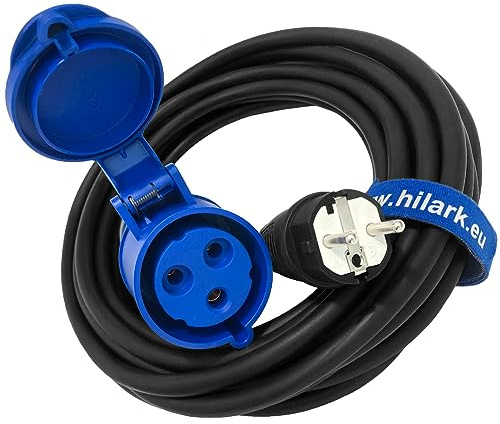 Hilark - Prolunga elettrica H07RN-F 3g2,5 mm (3 x 2,5 mm), presa industriale CEE spina a 3 pin, adattatore per campeggio, camper, barche, cantiere (40 metri, colore: Blu, Nero)