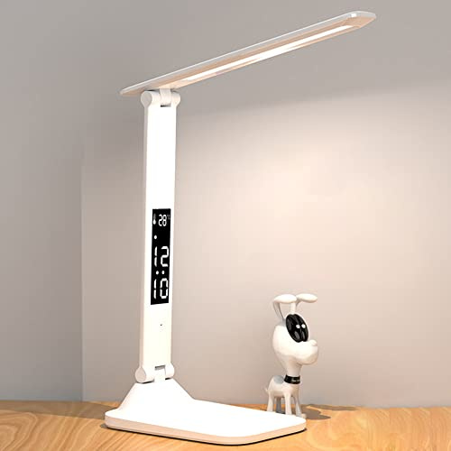 Lampe de Lecture Rechargeable,LED à variateur tactile à 3 niveaux de luminosité,Rappels de l'heure et de la température,lampe de bureau, lampe de jour, lampe de chevet pour lire, travailler, apprendre