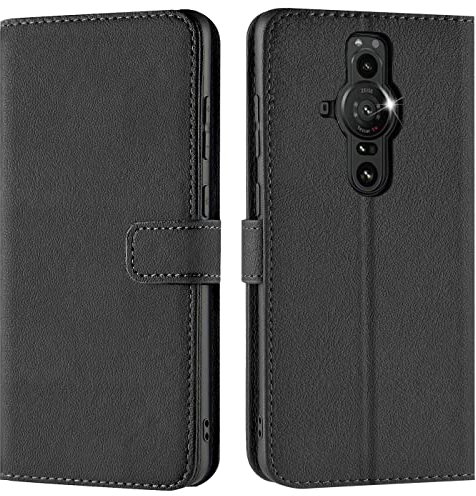 Verco Handyhülle für Sony Xperia PRO-I Hülle, Bookcase Tasche Flipcover für Sony PRO I Case [Kartenfächer/Aufstellfunktion], Schwarz