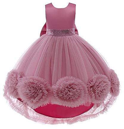 Lito Angels Robe asymétrique Fille en Tulle | Coupe asymétrique, fleurs en tulle, jupe 4 couches, volants, nœud au dos, Mariage, Cérémonie, Baptême, Communion, Noël, Fête