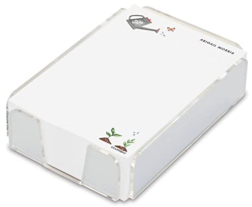 Current Garden Motifs Personalized Note Sheets in Clear Acrylic Tray - 300 loose sheets, 4 by 6 Inch Paper, Convenient Desktop Memo Pad