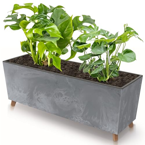botle Jardinera con patas gris, 77 x 30 cm, estructura de hormigón con inserto para plantas, plástico, tamaño grande, con 2 estabilizadores, resistente a los rayos UV, para interiores y exteriores
