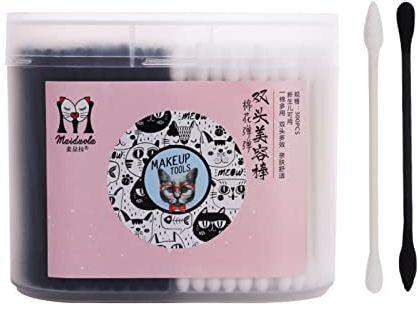 Anoudon 400 Count Schwarz und Weiß Spitziger Baumwolltupfer Qtip Präzision Make-up Organische Spitzige Runde Spitze