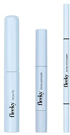 fleeky Augenbrauen-Set Brow Fix, Pomade & Micropen 3in1 - Perfekte Form Schattierung Füllung & Definition für natürliche wischfeste Ergebnisse (dark brown)