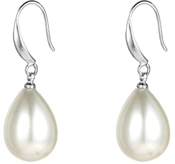 Ohrringe Hängend Perle, Ohrringe Damen Oval Versilbert Weiss Ohr Piercings für Geburtstag Jahrestag Angelhaken