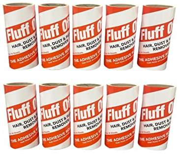 Fluff Off Fusselroller-Nachfüllpackungen, 10 Rollen x 60 Blatt, insgesamt 600 Blatt, extra klebrige, leicht abziehbare Blätter. Entfernt Tierhaare, Flusen und Staub von allen Stoffen, Teppichen,