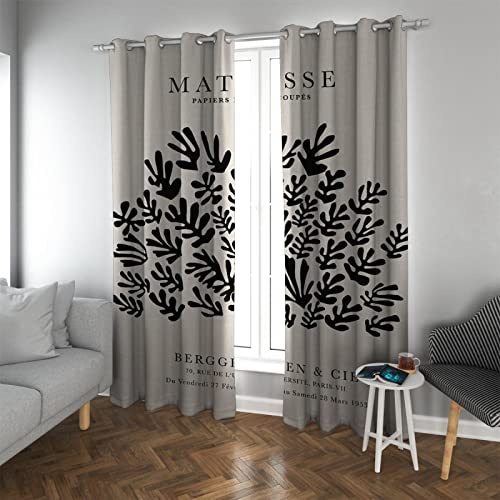 LEFEDA Matisse Schlafzimmer Verdunkelung Vorhänge Minimalismus Schwarze Tropische Pflanze Blätter Wärmeisoliert mit Ösenvorhängen Wohnzimmer 2 Paneele 2xB132xH160cm
