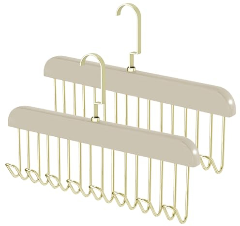 Greyoe Krawattenhalter Pack of 2, Gürtelhalter Kleiderschrank, Schalbügel, Hanging Bag Rack Multifunktionale Gürtel Krawatte Sling Hook Organizer für Krawatten, Schals, Tücher, Weiß - Goldhaken