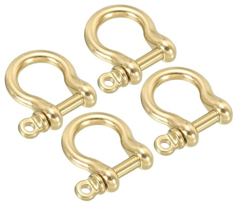 PATIKIL D-Ring Shackle, 4 Pack 10mm Inner Width Pure Brass Pin Shackle U Type Fob Key Hook Small Bow Shackles for DIY Craft Leather Replacement