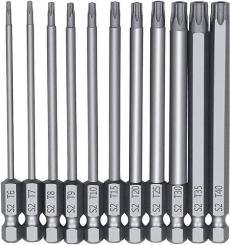 KEWAYO Set di Cacciaviti Torx Inserti, 11 Pezzi da 100mm, Punte Magnetiche per Avvitatori, Gambo Esagonale da 1/4 di Pollice, Ideale per Trapani Elettrici e Riparazioni, Punte Torx T6-T40